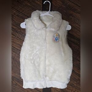 Vintage Cinderella Reversible Faux Fur/Leather Vest Embroidery Patch14/16 DISNEY
